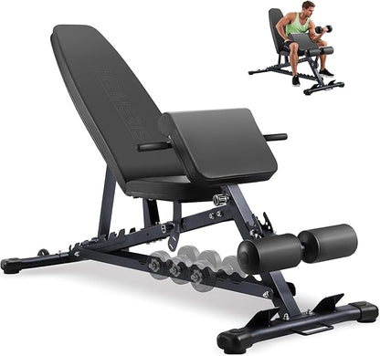 Adjustable Weight Bench with Roman Chair, Utility Workout Bench for home gym 1000 LBS MAX Incline/Decline/Sit Up Bench Press Exercise Equipment 75°to -20°FID Strength Training