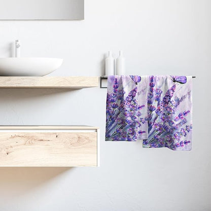 Watercolor Lavender Butterfly Kitchen Towels Set of 2 Purple Flower Butterflies Decorative Dish Towels Spring Floral Drying Baking Cooking Cloth Seasonal Super Soft Towels for Home Kitchen Face Towel