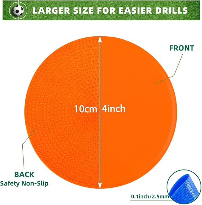 Spot Markers 9 Inch 10 Inch Non Slip Rubber Floor Markers Flat Field Cones Poly Dots for Soccer Basketball Sports Speed Agility Training and Drills