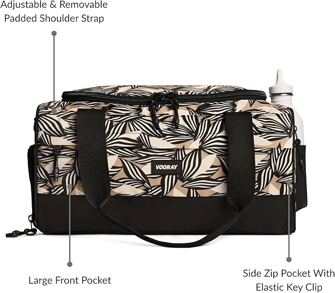 Vooray 23L Boost Duffel Bag – Small Travel & Sports Gym Bag for Women and Men with Shoe Pocket, Weekender for Overnight Football, Travel, Hospital Stays or Workout - Textured Leaves
