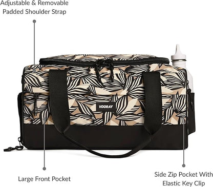 Vooray 23L Boost Duffel Bag – Small Travel & Sports Gym Bag for Women and Men with Shoe Pocket, Weekender for Overnight Football, Travel, Hospital Stays or Workout - Textured Leaves