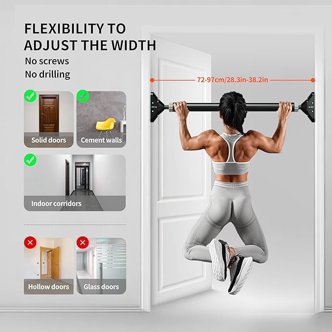 PROIRON Door Pull Up Bar Doorway Frame Chin Up Bar from 28.3in-38.2in,No Screws,Home Gym Upper Body Workout Fitness Equipment,Exercise Hanging Bar Portable,Non-slip Secure Grip,440 LB