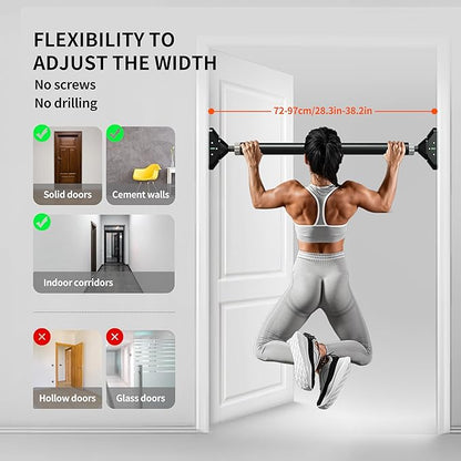 PROIRON Door Pull Up Bar Doorway Frame Chin Up Bar from 28.3in-38.2in,No Screws,Home Gym Upper Body Workout Fitness Equipment,Exercise Hanging Bar Portable,Non-slip Secure Grip,440 LB