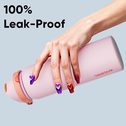 Insulated Water Bottle with Straw - Encool Stainless Steel Water Bottle with Push Button Lid, Leak-Proof & BPA-Free, Keeps Cold for 24 Hours for Sports, Travel, Gym (40 oz, Lily-Red)