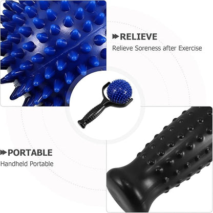 minkissy Large Spiky Ball Mobility Yoga Stick Massage Roller for Muscle Relief, Handheld Pilates Posture Rod Dual Black and Blue Colors, Body and Leg Massage Tool for Runners and Fitness