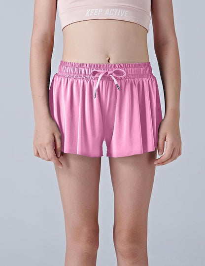 3 Pack Girls Flowy Shorts with Spandex Liner 2-in-1 Youth Butterfly Skirts for Fitness, Running, Sports