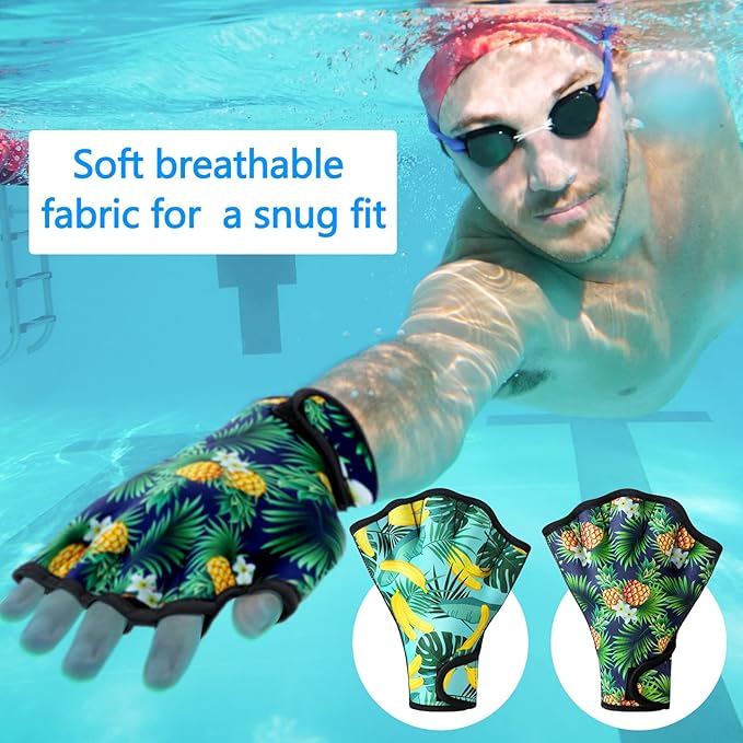 Honoson 2 Pairs Swimming Gloves Women Water Aerobics Gloves Aquatic Fitness Water Resistance Webbed for Men Women Unisex Poll Training Exercise