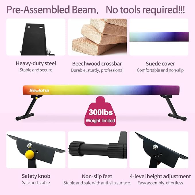 6ft Ultrasimple Adjustable&Foldable Balance Beam,High-Low Floor Beam Suede Gymnastics Equipment,No Tool Require, Gymnastics Beam for Training&Professional HomeTraining