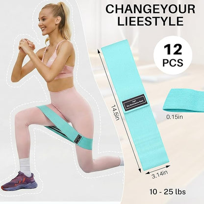 12 PCS Fabric Resistance Bands for Working Out, Booty Bands for Women and Men, Exercise Bands for Legs and Hip,Elastic Stretch Bands for Exercise Yoga Pilates Fitness Home Workout