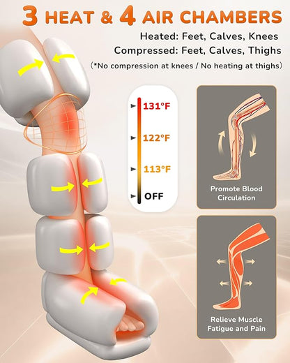 Leg Massager with Heat and Compression : Foot and Calf Massager for Circulation and Pain Relief, Sequential Compression Boots with 6 Modes, 9 Intensity, 3 Heat - Gifts for Mom, Dad, Him, Her