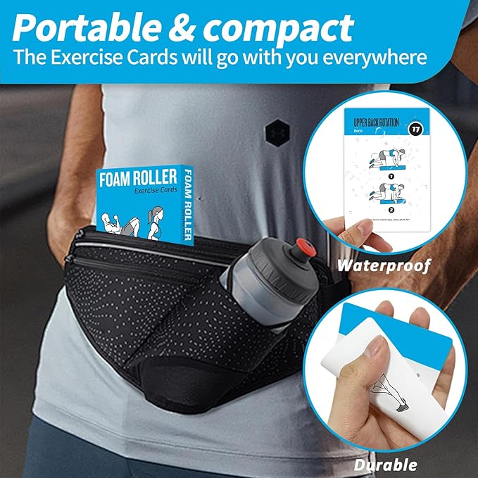 Foam Roller Workout Cards, 62 Exercises Cards Deck Large Size 5" x 3.5" Fitness Cards for Women & Men, Beginner Fitness Guide to Training Exercises at Home or Gym