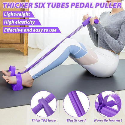 17 Pcs Home Pilates Kit with Resistance Bands 6 Tube Pedal Puller Resistance Band Set for Women Weight Loss Leg Training Workout Equipment Gym Exercise Equipment Beginners Yoga