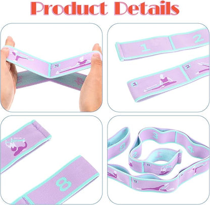 Elastic Yoga Stretching Strap with Loops, Adjustable Stretch Strap Flexible Pilates Stretch Band for Physical Therapy Pilates Yoga Dance Gymnastics Exercise