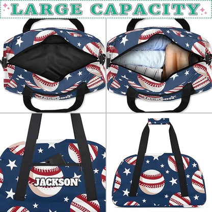Custom Name Baseball Sport Travel Bags for Kids Boys with Personalized Training Gym Duffel Bags for Overnight Weekender Blue