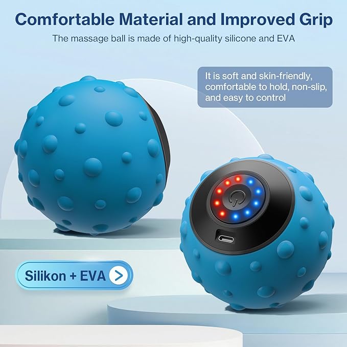 Upgraded Vibrating Massage Ball with 5-Speed, LED Display, Rechargeable Massage Vibrating Ball for Relieving Muscle Pressure, Electric Massager for Fitness/Yoga/Training (Blue)