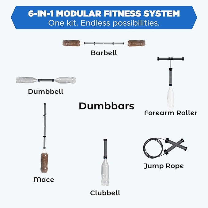 Modular Fitness Bar – 6-in-1 Portable Home Gym System for Clubbell, Mace, Forearm Training, Jump Rope, Dumbbell & Barbell | Adjustable Weight Bar for Strength, Posture & Full Body Workouts