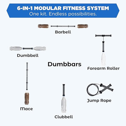 Modular Fitness Bar – 6-in-1 Portable Home Gym System for Clubbell, Mace, Forearm Training, Jump Rope, Dumbbell & Barbell | Adjustable Weight Bar for Strength, Posture & Full Body Workouts