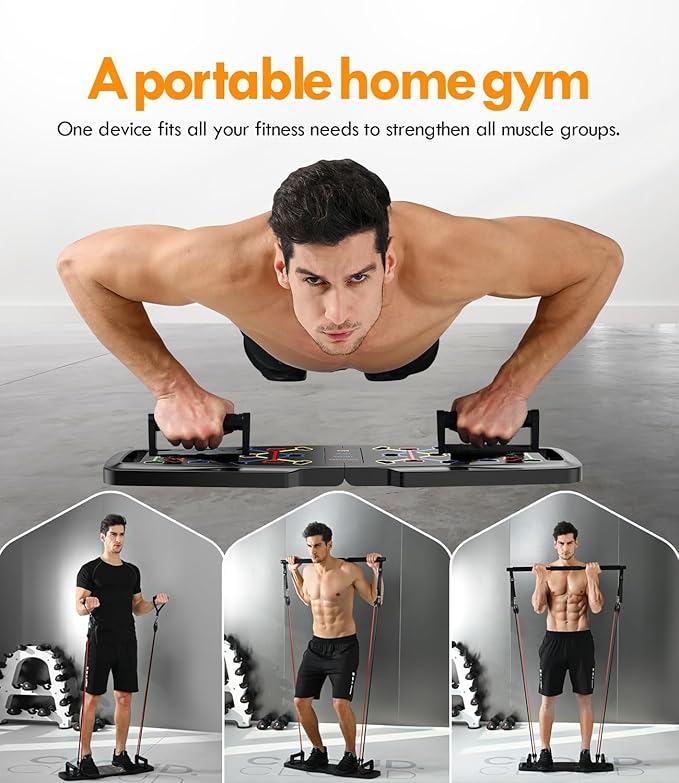 NIYIKOW Push Up Board, Home Gym, Portable Exercise Equipment, Pilates Bar & 20 Fitness Accessories with Resistance Bands & Ab Roller Wheel, Full Body Workout at Home