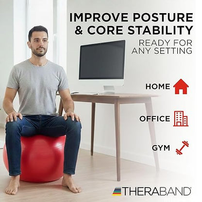 THERABAND Pro Series Exercise Ball, 22" Red Stability Ball for 5'1"–5'6" Users, Anti-Burst Yoga & Pilates Ball, Balance & Core Trainer, For Athletes Fitness at Gym & Home