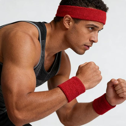 Sweatbands Headband and Wrist Set, Cotton Sweat Band for Athletic Men and Women, Sweatbands Sports Headbands for Working Out, Running, Basketball, Tennis, Yoga