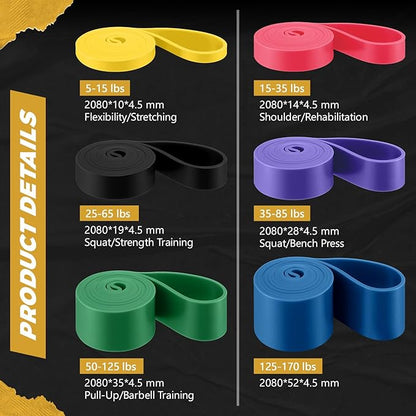 Soulchen 6 Pcs Resistance Bands Set Pull up Bands for Men Women Resistance Training with Door Anchor and Storage Bag for Physical Therapy, Muscle Training Aid, Fitness