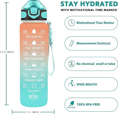 Enerbone 32 oz Water Bottle with Times to Drink and Straw, Motivational Drinking Water Bottles with Carrying Strap, Leakproof BPA & Toxic Free, Ensure You Drink Enough Water for Fitness Gym Outdoor