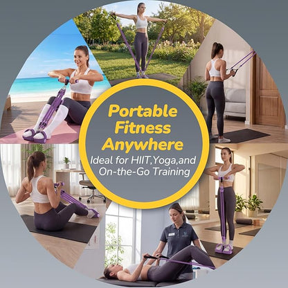 Upgrade Foot Pedal Resistance Bands with Handles, 4 Tube Adjustable Resistance Bands for Abdomen, Waist, Arm, Core/ABS, Leg Workout - Stirrup Puller for Men Women for Full Body Workout, Purple