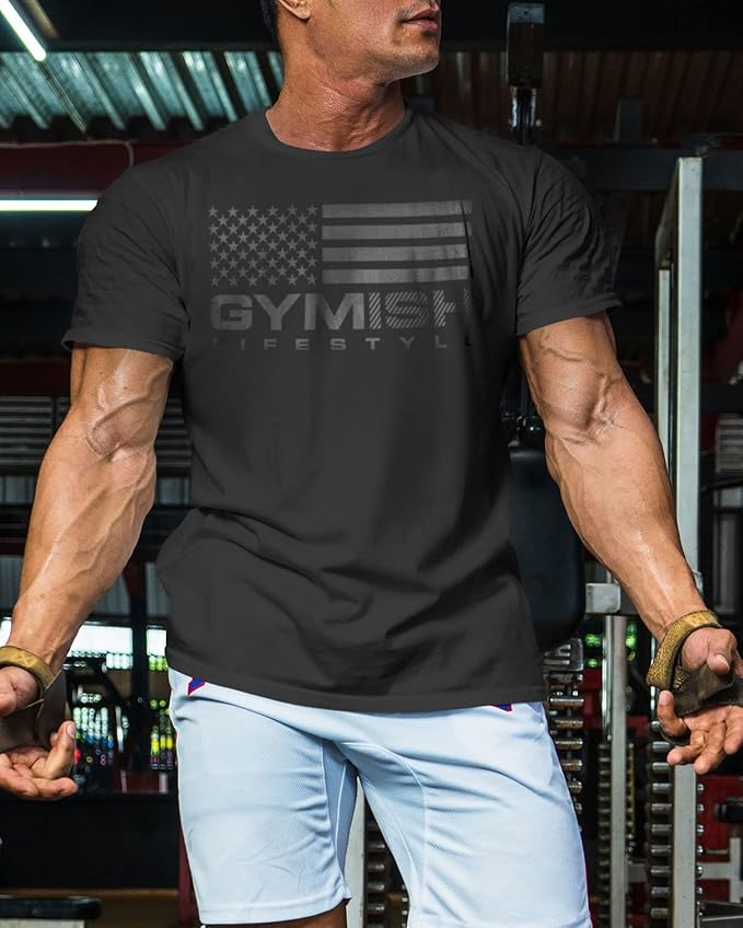 Gymish American Flag Graphic Fitness Tank, Sleeveless Bodybuilding Athletic Tank Top