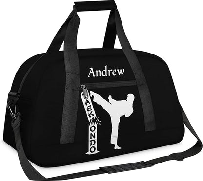 Custom Name Taekwondo Karate Duffle Bag for kids Boy Girls - Personalized Martial Arts Gear Bag, Water-Resistant Sparring Equipment Bag, Taekwonbo Black