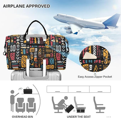 Weekender Bags Travel Duffel Gym Bag Carry on Overnight Tote Bag with Toiletry Bag for Airplane Travel Trip Gym Yoga (African Geometric Print)