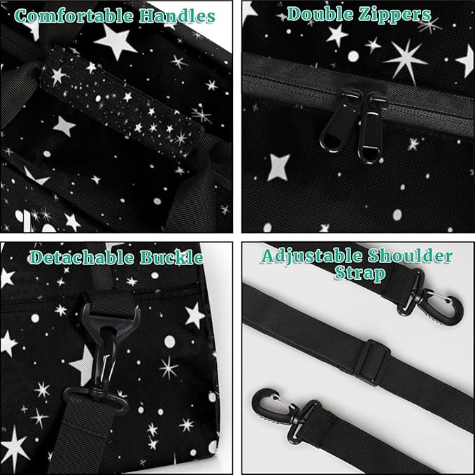 Personalized Gym Bag Soccer Sports Duffel Bag Kids Boys, Custom Name Weekender Gymnastics Training Bag for Men Traveling Business Trip, Soccer Goal Stars Pattern Black