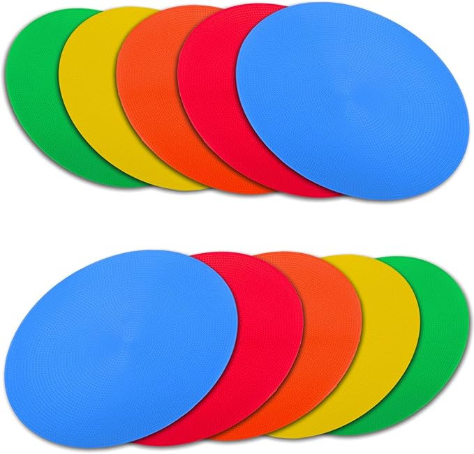 4 inch/9 Inch Colored Poly Spot Marker 12 Pcs, Non-Slip Rubber Agility Markers Flat Field Cones Floor Dots for Football, Basketball Training Markers, Dance Practice and Drills with Flat Cones Points