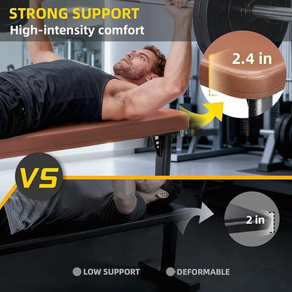 Flat Weight Bench, 2.4 Inch Thick Pad Workout Bench 660 LBS Bench Press Exercise Equipment for Home Gym Strength Weight Training
