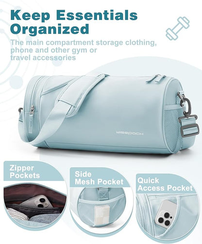 Small Gym Bag for Women,Waterproof Mini Duffle Bag Womens Spotrs Workout Bags Small Travel Duffel Bag with Wet Pocket Carry on Weekender Bags for Dance Swimming,Gym,Yoga,Fitness Light Blue
