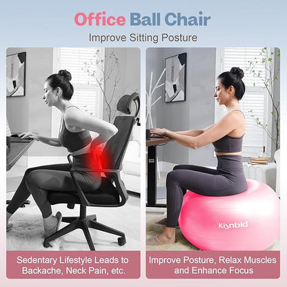 Exercise Ball, Extra Thick Yoga Ball for Workout Pregnancy Stability, 4 Sizes Anti-Burst Balance Ball with Foot Pump - Heavy Duty Fitness Ball Chair for Office, Home & Gym