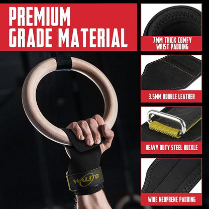 Weight Lifting Wrist Strap，Double Layer Leather Wrist Wraps with Neoprene Padding for Weightlifting & Deadlifts – Adjustable Gym Straps for Men & Women