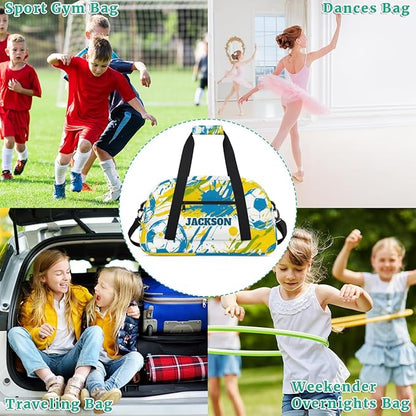 Personalized Boys Soccer Gym Duffel Bags for Kids, Custom Name Sport Training Travel Bags for Overnight Weekender