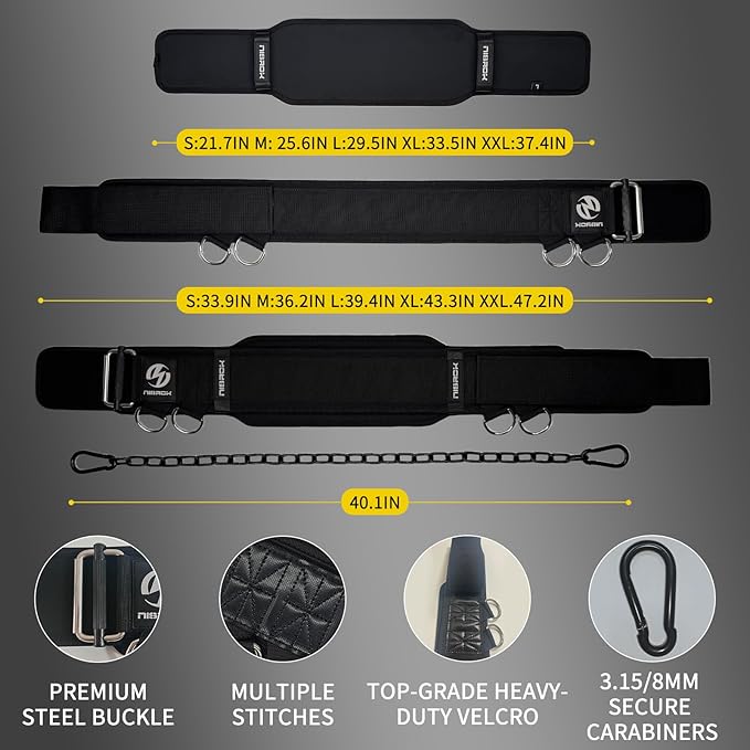 2-in-1 Weightlifting Belt & Dip Belt with 41 IN Steel Chain, Double-Layer Design, Powerlifting Gym Belt for Pull Up, Squat, Deadlifts & Added Weight Training, Unisex for Men & Women