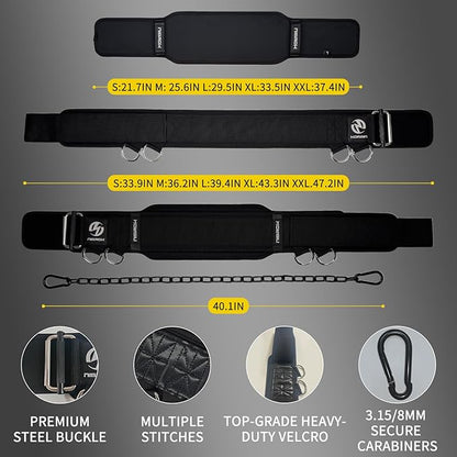 2-in-1 Weightlifting Belt & Dip Belt with 41 IN Steel Chain, Double-Layer Design, Powerlifting Gym Belt for Pull Up, Squat, Deadlifts & Added Weight Training, Unisex for Men & Women