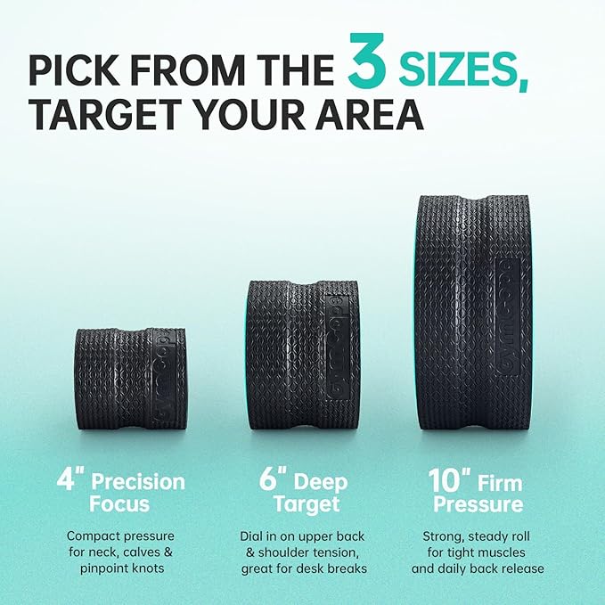 3pack Back Wheel Foam Roller – Targeted Back & Neck Relief, Lumbar Spine Stretcher, Spinal Decompression Stretcher, Massage Roller with Density Foam for Physical Therapy, Supports 500lbs
