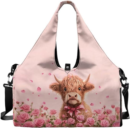 Gym Bag with Yoga Mat Holder Large Tote Bag With Multi Pockets for Women Men Dry Wet Separated Pocket Carryall Yoga Tote Bag for Pilates Travel Workout Office