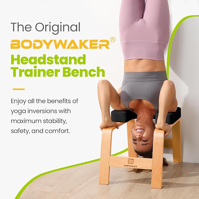 Yoga Headstand Bench, Stand Yoga Chair for Balance Training, Core Strength Building, Upside Down Chair for Relaxation, Handstand Trainer Inversion Chair for Home Gym (Wood Black)
