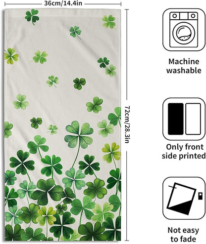 Lucky Clover Shamrocks Bath Hand Towels St. Patrick's Day Kitchen Towels Set of 2 Green Spring Holiday Soft Absorbent Face Towels for Home Shower Hotel Gym 14"x28"