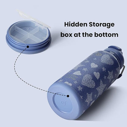 BOTTLE BOTTLE 32oz Insulated Water Bottle Stainless Steel Sport Water Bottle with Straw Dual-use Lid Design for Gym with Pill Box