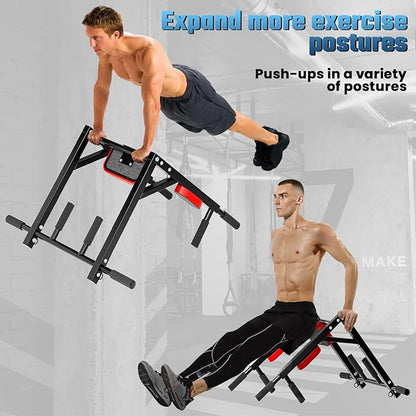 2 in 1 Pull Up Bar,Wall Mounted Pull Up Bar Chin Up for Home Gym Workout,Pull Up Bar Dip Station,Power Tower Set,Heavy Duty Pull-up Chin Up Bar,Indoor Fitness Equipment 440lbs Black