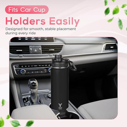 Y TOP 24oz Insulated Water Bottle Leak Proof Spout Lid Fits in Car Cup Holder – Double Wall Dishwasher Safe Easy Clean stainless steel drinking water bottle for Gym Kids Sports Travel Hiking School