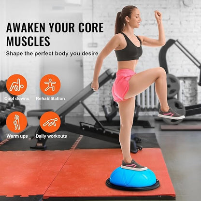 Half Exercise Ball Trainer 23 inch Balance Ball Trainer 1500lbs Capacity Stability Ball with Resistance Bands & Foot Pump, Strength Fitness Ball for Home Gym Full Body Workout