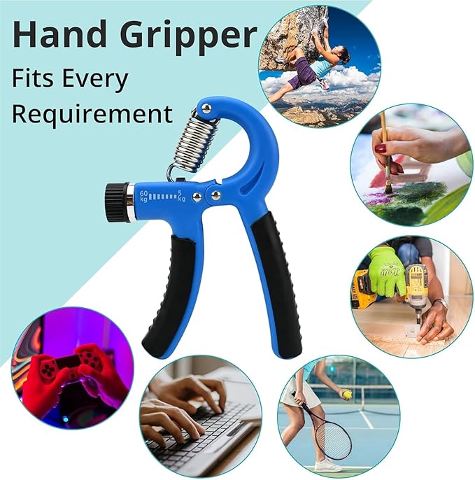 Hand Gripper META_HG60_Blue | Adjustable 5-60kg Grip Strength Trainer for Forearm, Wrist & Hand Exercise | Ideal for Gym, Fitness & Rehabilitation Forearm Strengthener