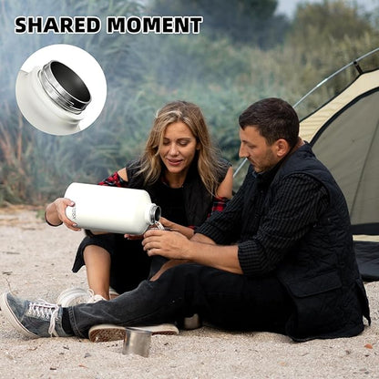 1 Gallon Water Bottle Insulated(Cold for 48 Hrs),BPA Free&Leak Proof,128oz Stainless Steel Water Jug,Large Water Bottle with Straw Spout Lids for Gym,Hiking,Camping&Travel,White