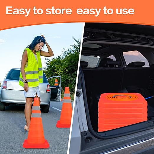 TENKAIWICK 18 Inch 5 Pack Traffic Cones, Collapsible Safety Cones, Multi Purpose Pop-up Cones with Reflective Collar, Orange Cones for Parking lot, Driveway, Driving Training etc